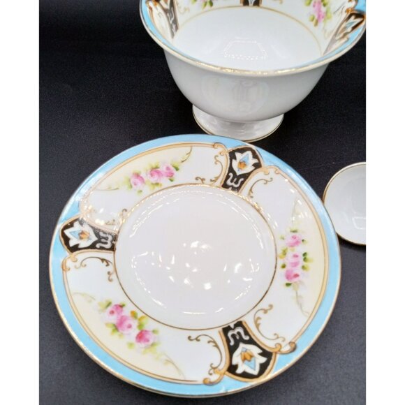 Antique Noritake Bouillon Set 1920s Hand Painted Roses Spoon Saucer Japan - Picture 9 of 13